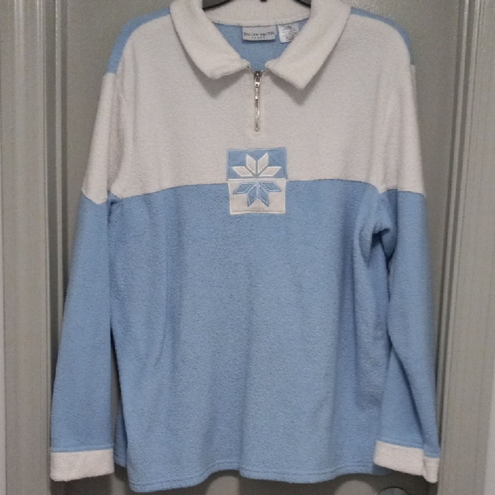 Blue and White Fleece Pullover